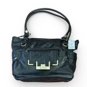 Marc Fisher Black Croc-Embossed Shoulder Bag